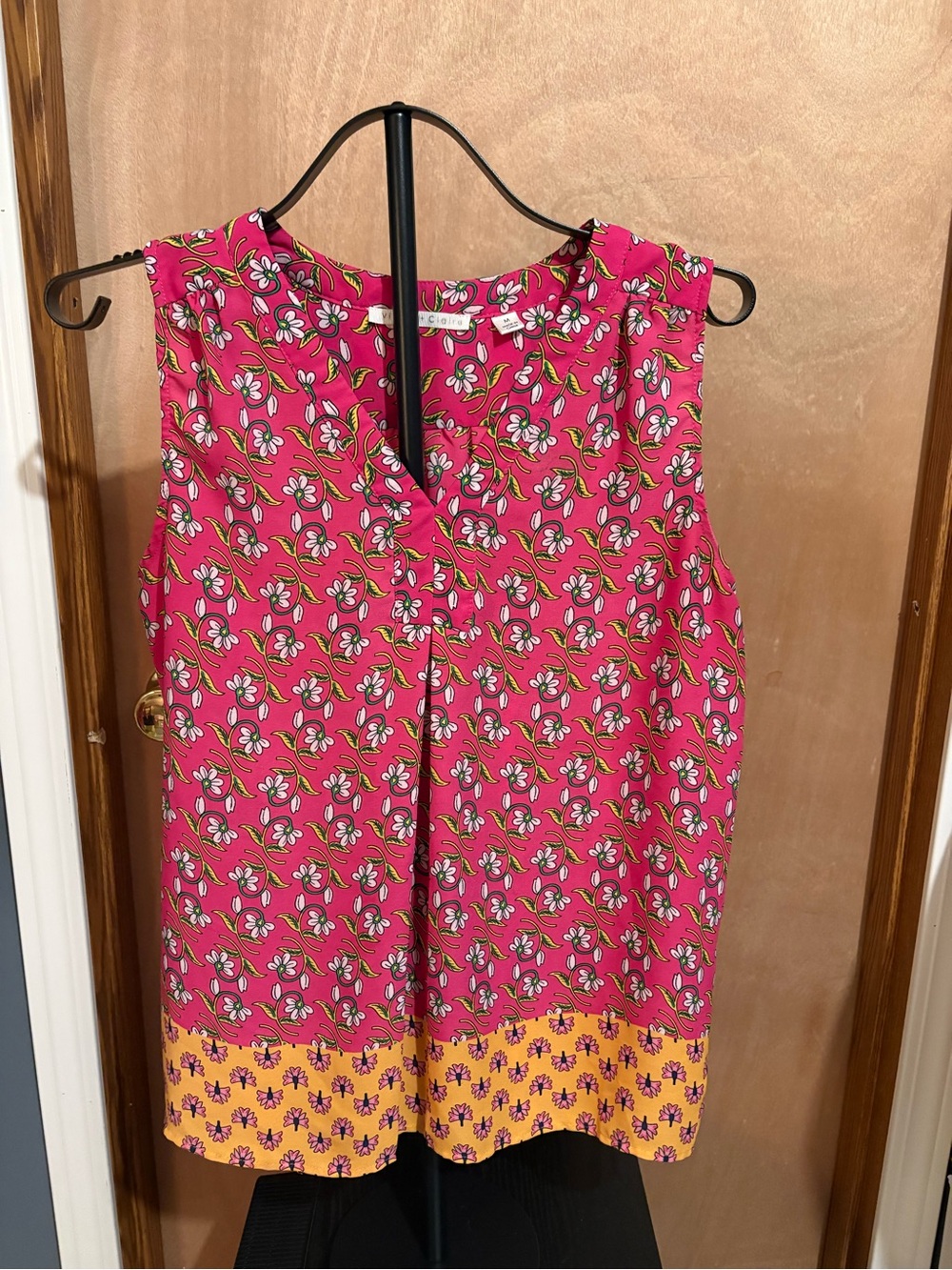 Violet & Claire Pink Floral Tank with Yellow Border